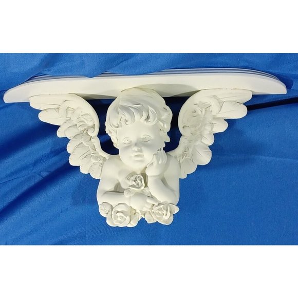 Unbranded Other - NEW Vtg PLASTER  WISTFUL ANGEL CHERUB WALL SHELF Sculpture Victorian Wal…
